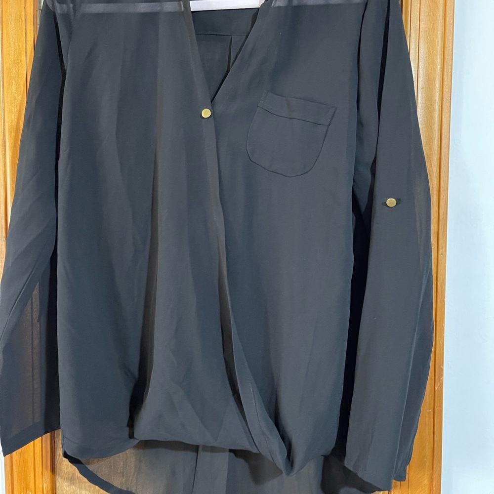 Long sleeve black chiffon blouse